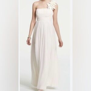 Ann Taylor women’s 6 silk chiffon ivory single shoulder wedding dress formal NWT